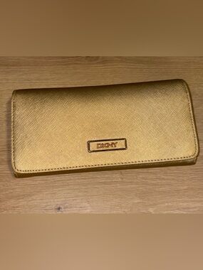 DKNY Metallic Gold Saffiano Zip-Around Wallet